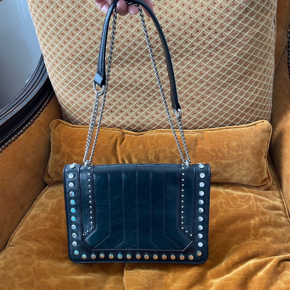 Genuine Leather Zara Studded Shoulder Bag Crossbody Black